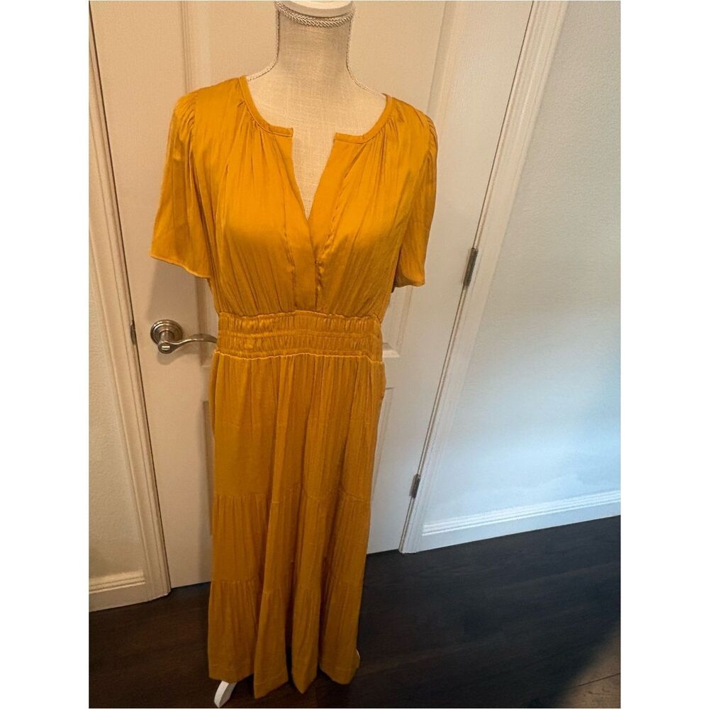 Anthropologie Mustard Maxi Dress with Elastic Waist